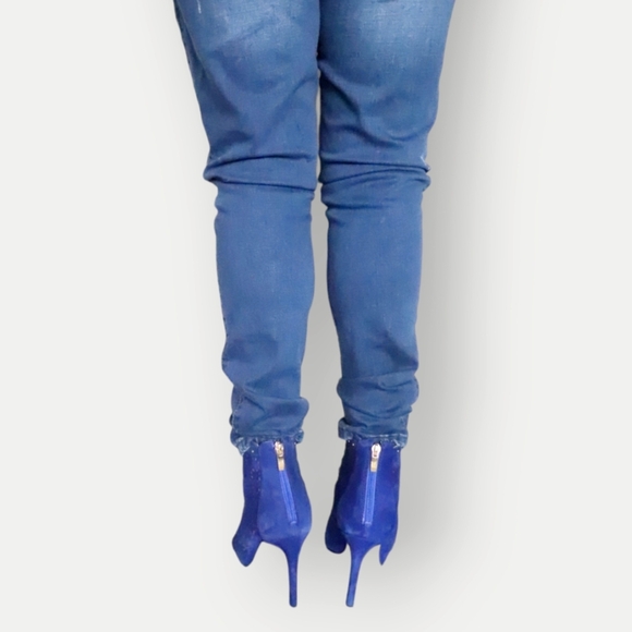 MARC FISHER WOMENS BLUE STUD LACE OPEN TOE HEELS SIZE 7M - Picture 6 of 10